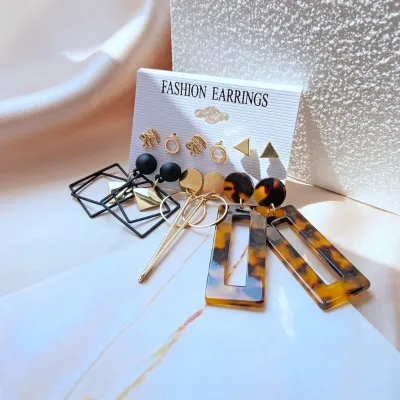 Stylish Geometric Pearl Hoop Earrings Set ( 6 Pairs )